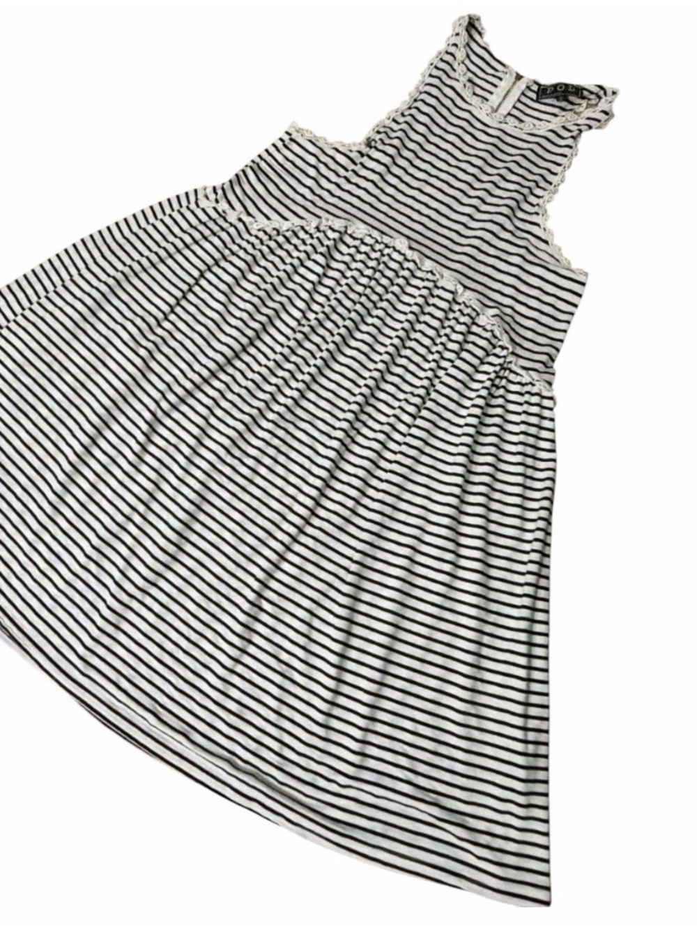 POL Black & White Striped Sleeveless Dress With Crochet Detail and Back Zipper